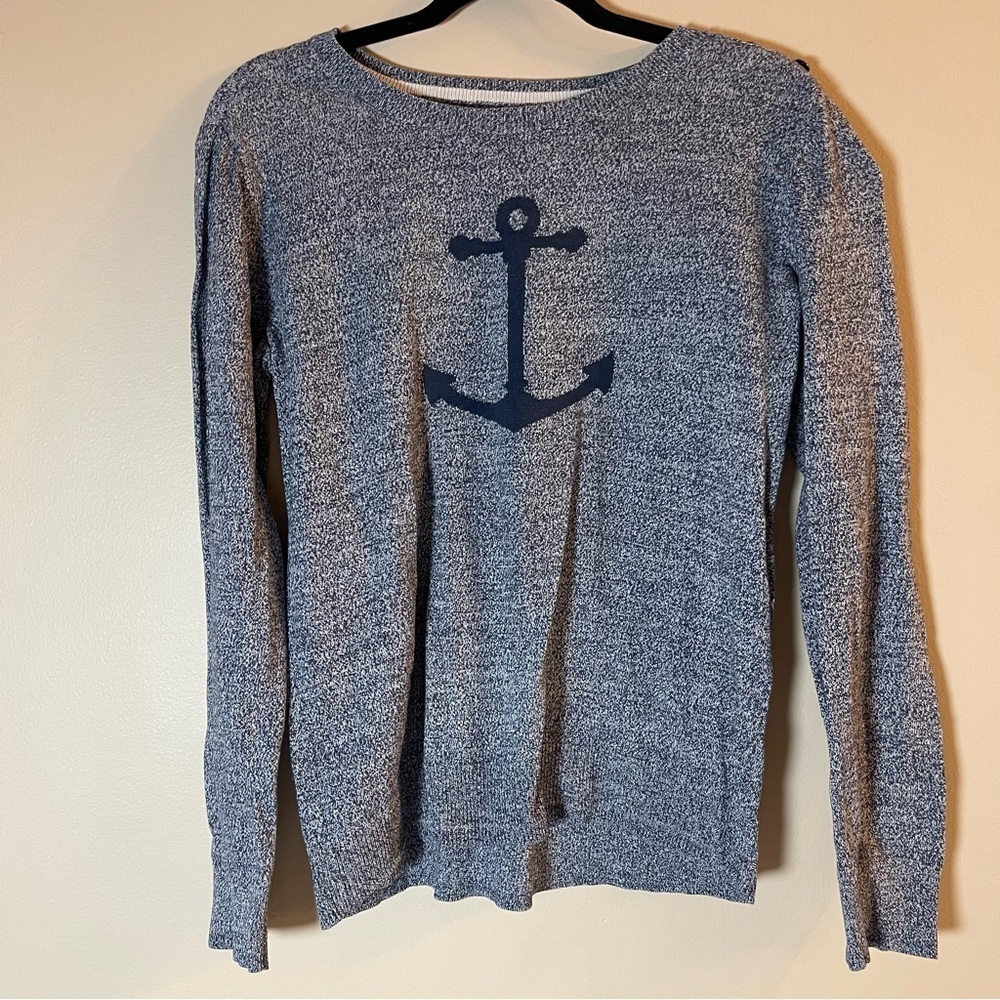 Nautica Blue Crew Neck Sweater with Anchor Design